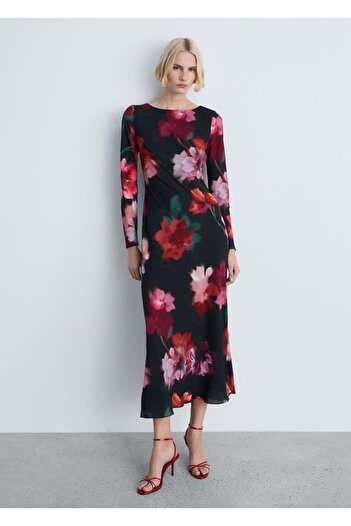 MANGO Woman Flower Patterned Midi Dress
