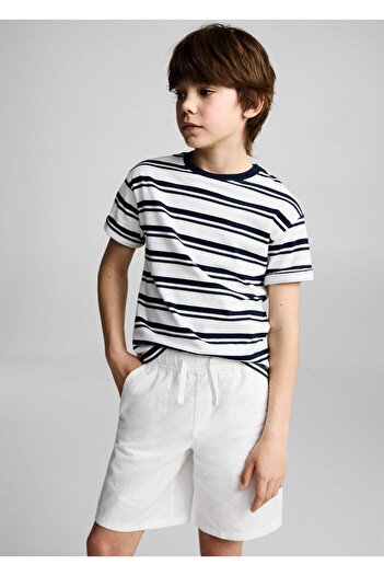 MANGO Kids Elastic Waist Linen Bermuda Shorts