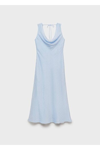 MANGO Woman Drape yaka midi elbise