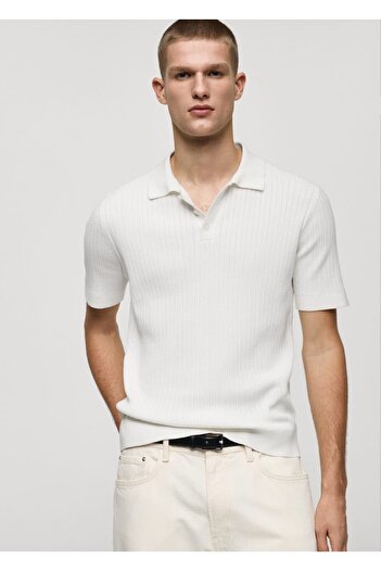 MANGO Man Tricou polo subțire din bumbac cu nervuri