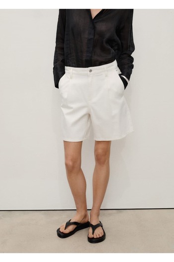 MANGO Woman Denim Bermuda Shorts with Pleats