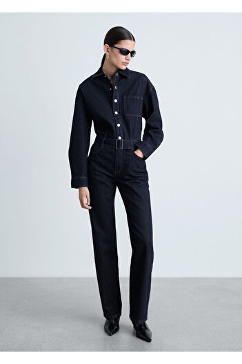 MANGO Woman Salopetă din denim cu centură de spălare