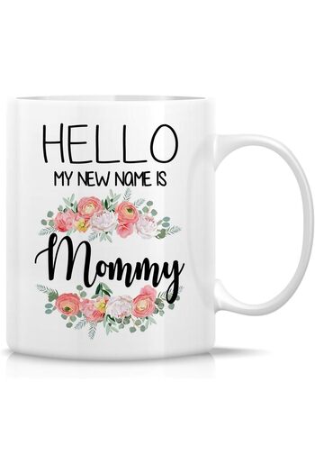 ritz Funny Ceramic Cup with 'Hello My Name is Mommy' Design - 11 Oz White