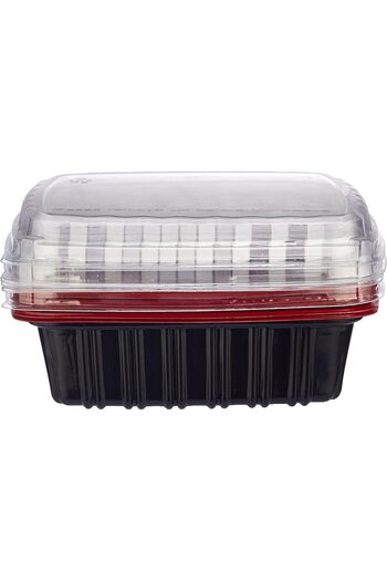 Hotpack Disposable Red & Black Base, Meal Prep Container 750ml with Clear Lid, 5 Pieces