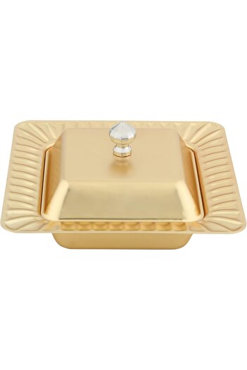 ALSAIF Al Saif Iron Square Shape Date Bowl, Medium, Matt Gold