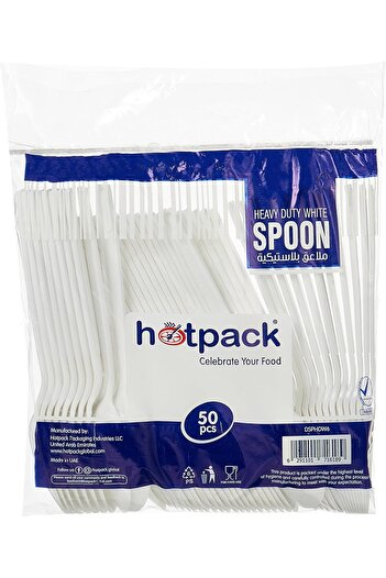 Hotpack Heavy Duty Plastic Spoons White, 50 Pieces DSPHDW6