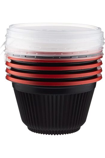 Hotpack Disposable Red & Black Base Food Storage, Hot Use, Soup Bowls 550ml with Lids, 5 Pieces