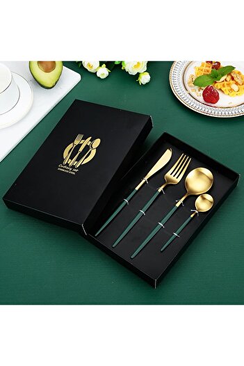 fulina 4 PCS Stainless Steel Flatware Set,Include Knife/Fork/Spoon/Teaspoon,Mirror Polished,Gift Box