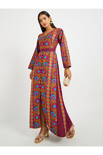 Maxim Creation By Styli Embroidered V Neck Belted Jalabiya