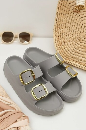 LETAO Trendy Women's Anthracite Double Buckle Orthopedic Comfortable Wet Floor Suitable Pool Beach Slippers