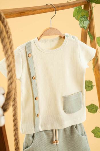 bombe Baby Kids Khaki-Green 2-Piece Set Cotton Printed First Ben Trend Fashion Bottom Top Set