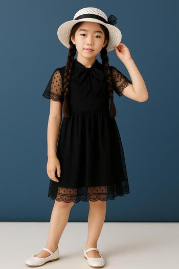 Perendi Hat and Stewardess Collar Detailed Girl's Dress Black