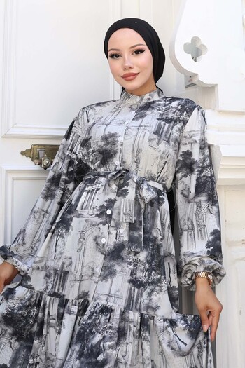 benguen Φόρεμα Hijab με σχέδιο Γκρι 510