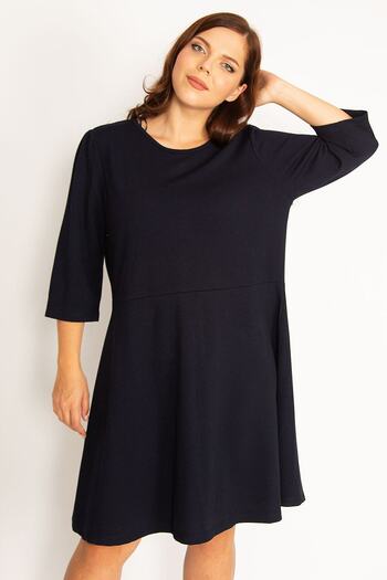 Şans Women's Plus Size Navy Blue Capri Sleeve Back Zipper Dress 65n34788