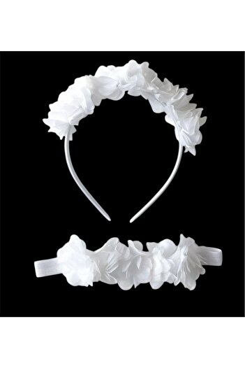 Massaltay White Laser Floral Mother Maternity Crown and Baby Bandana