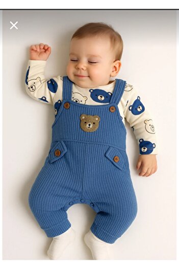 Uğur bebe Ayı desenli Erkek Bebek Tulum 3 lü Tulum seti (Zıbın Tulum çorap) 3-6-9 ay Bebek kiyafeti