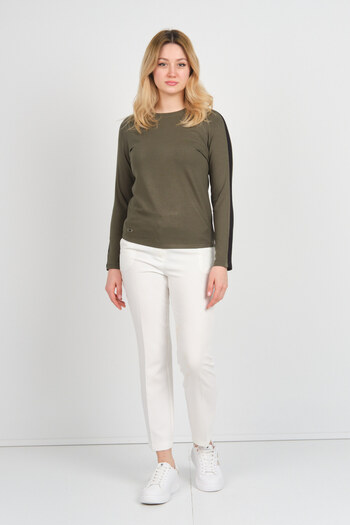 Sistas Women's Long Sleeve Crew Neck Logo Detailed Blouse 4575 Khaki