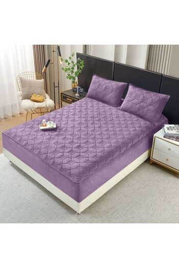 OEM Bed Sheet and 2 Pillowcases, Quilted Topper, Velvet, 140x200cm, Purple