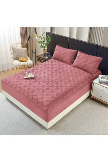 OEM Bed Sheet and 2 Pillowcases, Quilted Topper, Velvet, 140x200cm, Pink