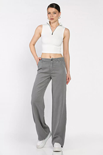 GÜLSELİ Gray Women's High Waist Trousers