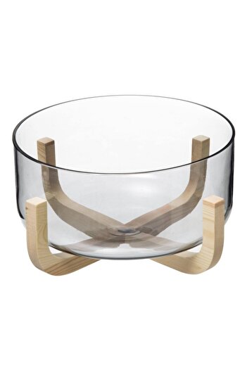 Secret de Gourmet Μπολ σαλάτας Kathya, γυάλινο, ξύλινη βάση, 28 x 14 εκ.