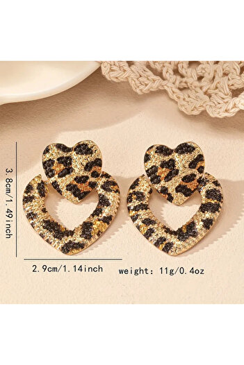 Néli Elegant Leopar desenli kalp sallantılı küpe