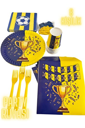 partyrüyası Yellow Navy Blue Mug Themed Birthday Set for 8 People