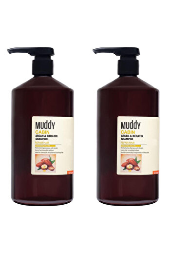 Muddy 1000 Ml 2 Pieces Cabin Argan Keratyn Shampoo - For Damaged and Lost Moisture Hair