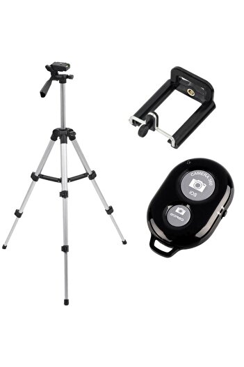 OEM Extendable and adjustable photo tripod, with remote control, 112 cm, 3 sections, aluminum and plastic, black/