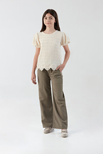Fulla Moda Parachute Fabric Girl's Trousers with Tie Waist