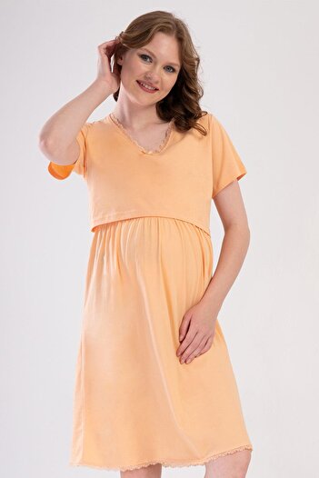 VİENETTA Women's Short Sleeve Maternity Salmon Tunic C5T9N1O904