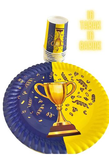 partyrüyası Yellow Navy Blue Mug Themed Birthday Set for 16 People