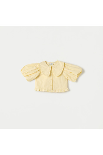 Juniors A-Line Top With Peter Pan Collar And Ruffle Detail