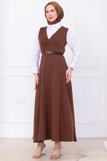 hafsamina Ζώνη με κουμπιά Gilet Brown HM2741