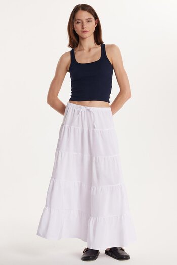 Tudors Women's Standard Fit Elastic Waist Tie White Skirt