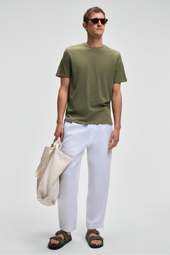 GRIMELANGE Mocassin Men's 100% Cotton Relaxed Fit Round Neck Short Sleeve Khaki T-Shirt