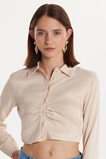 Tudors Women's Slim Fit Slim Fit Long Sleeve Classic Collar Stone Color Shirt