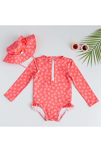 Mama Yoyo Baby&Kids Heart Patterned Swimsuit - Front Zipper and Bottom Snap