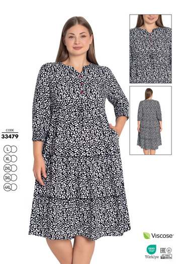 Juliet Deluxe Women's Large Size Woven Viscose Fabric Patterned Button Dress 33479
