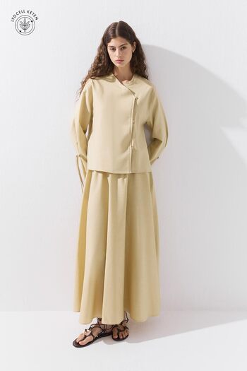 Hooopstore Birit Detailed Lyocell Linen Sand Beige Kimono