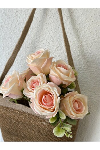 Decamor home 1. Buchet de trandafiri roz pudrat artificial de calitate 45 cm