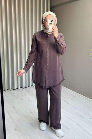 T Moda Store Premium Fabric Snap Button Detailed Shirt Trousers Double Hijab Suit