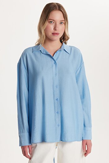 Tudors Women's Regular Fit Long Sleeve Blue Shirt with Back Tie Detail