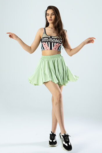 Space Fashion Water Green Elastic Waist Mini Skirt