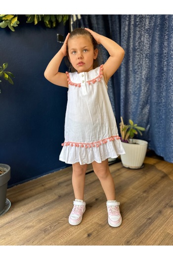 Fortuna Butik Organic Şile Diaper Children's Dress with Pompom