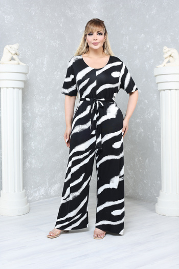 MJORA Large Size Comfortable Patterned Viscose Knitted Jumpsuit