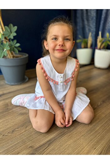 Fortuna Butik Organic Şile Diaper Children's Dress with Pompom