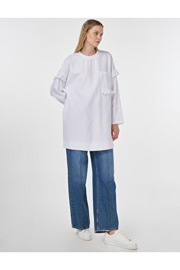 Kayra Frilly Seersucker Sweatshirt Optical White