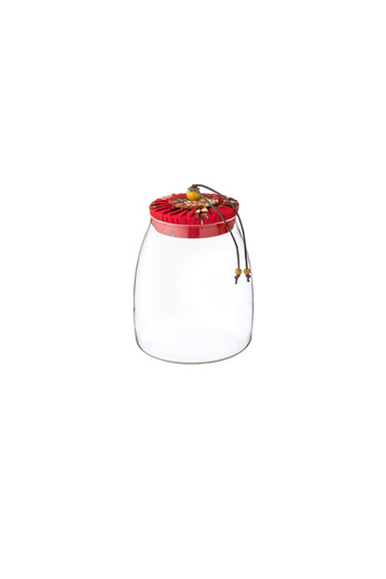 Dania Clear glass jar with wooden lid covered with cloth and airtight seal, size 14.5 cm