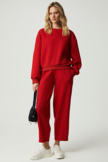 GRIMELANGE Morgana Women's Crew Neck Long Sleeve Red Sweatshirt